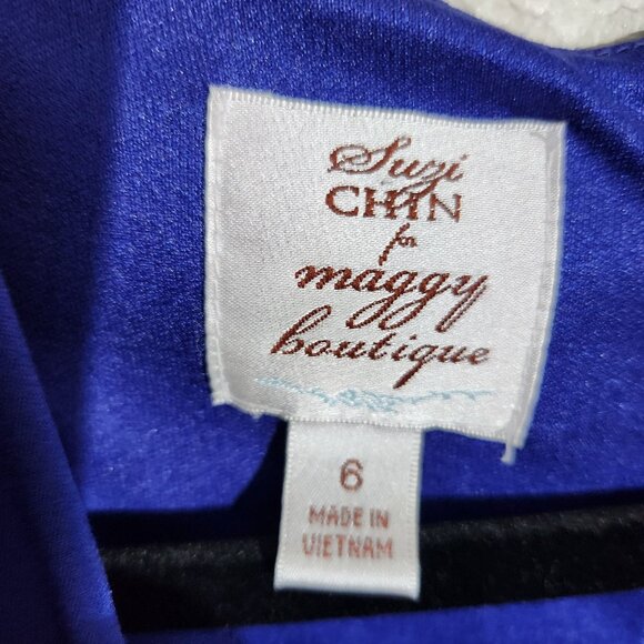 Suzi Chin For Maggy Dress Womens Size 6 Draped Royal Blue Sleeveless Formal - Picture 3 of 12